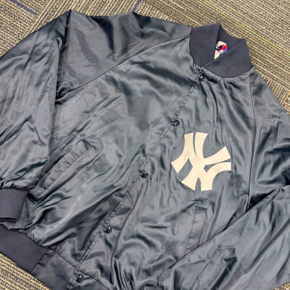 ASW Jackets New York Yankees Bomber Mens Medium‎ Navy Blue Vintage Satin USA